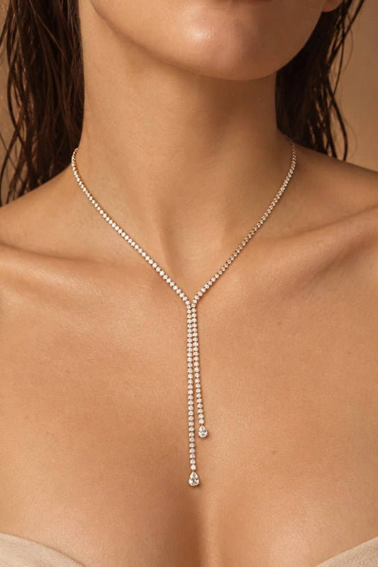 Collier rivière en Y à zircons en acier inoxydable 224AQ273K