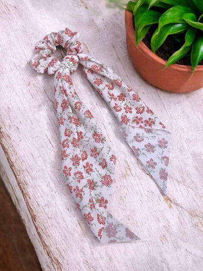 Floral print ribbon scrunchie FQ27