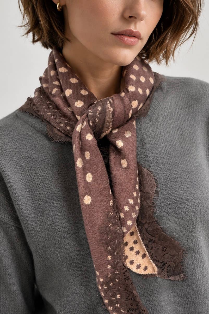 Polka dot and lace triangle scarf FL603DF