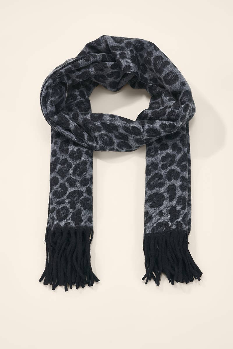 Leopard print wool scarf with fringe FL621DF