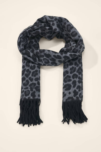 Leopard print wool scarf with fringe FL621DF