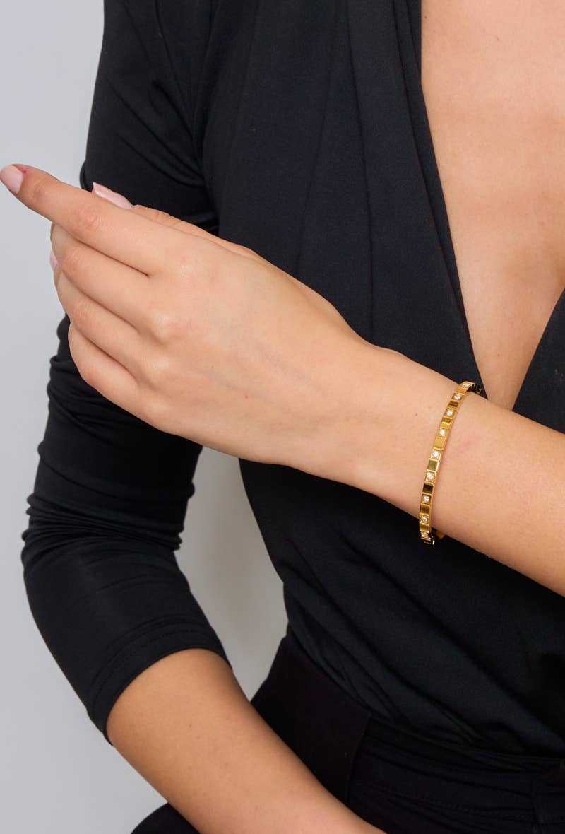 Stainless steel bangle bracelet with rhinestones 324AQ28