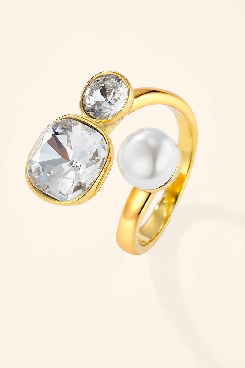 Bague trio zircons et perle en acier inoxydable 424AQ536