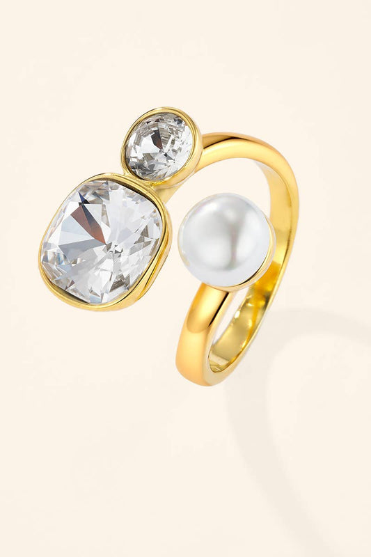 Bague trio zircons et perle en acier inoxydable 424AQ536