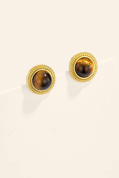 Boucles d’oreilles puces œil-de-tigre en acier 124AQ773