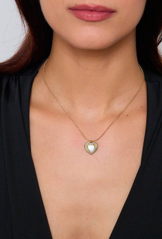 Collier fin avec cœur nacré en acier inoxydable 224DY21