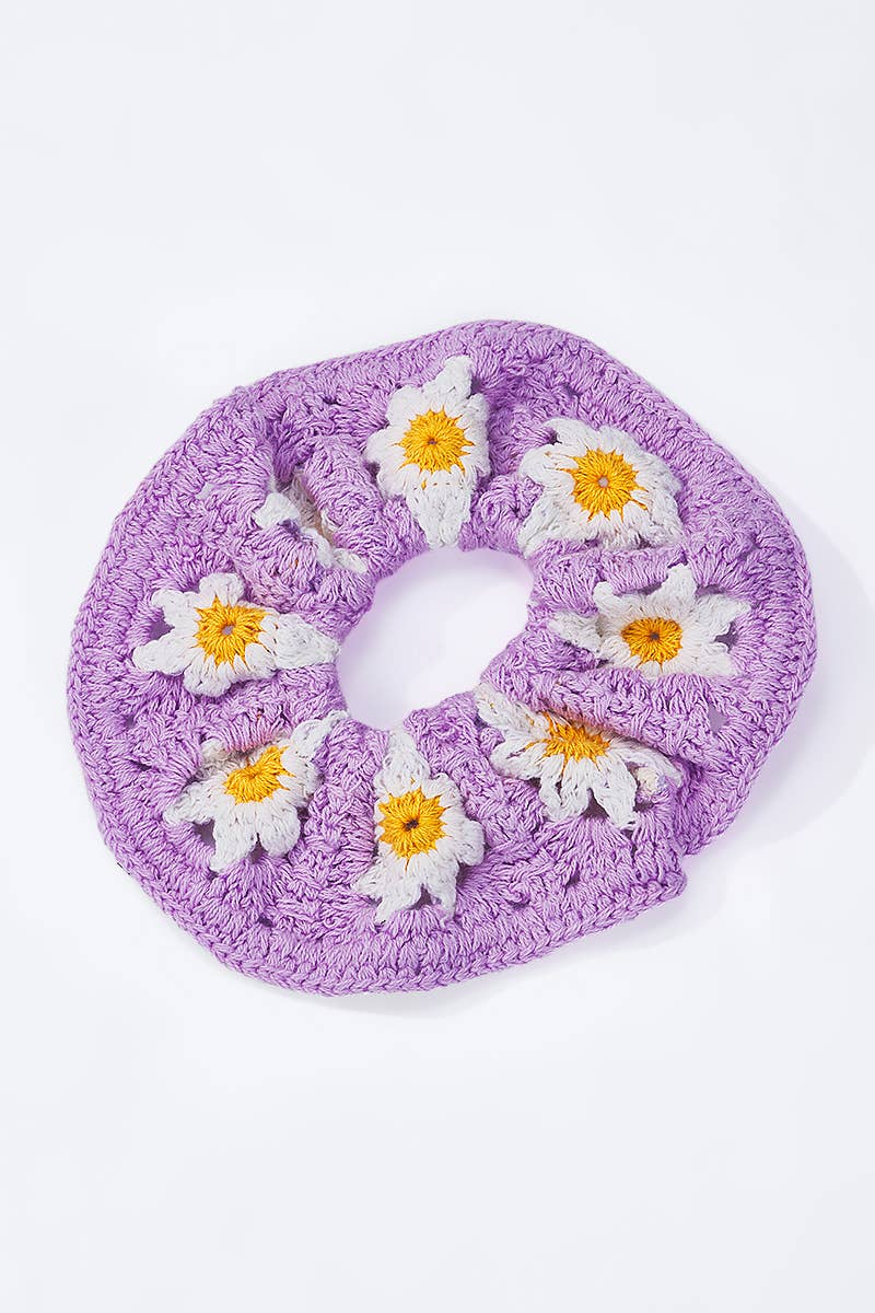 Chouchou élastique crochet fleurs 12cm FQ101