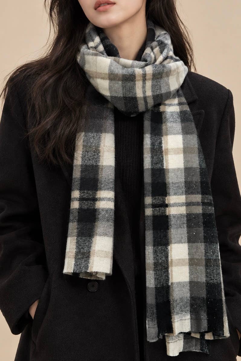 Écharpe à carreaux tartan pailletée FL622DF