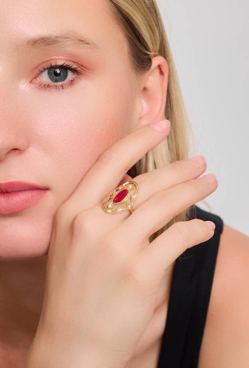 Bague avec pierre colorée en acier inoxydable 424RX88