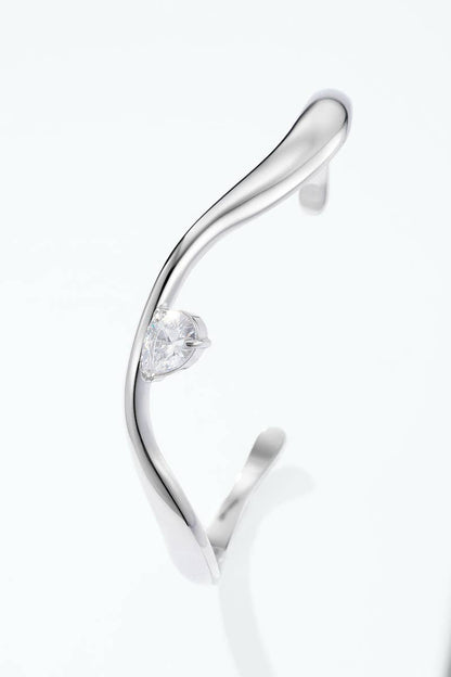 Wavy stainless steel bangle bracelet with zircon 324AQ553