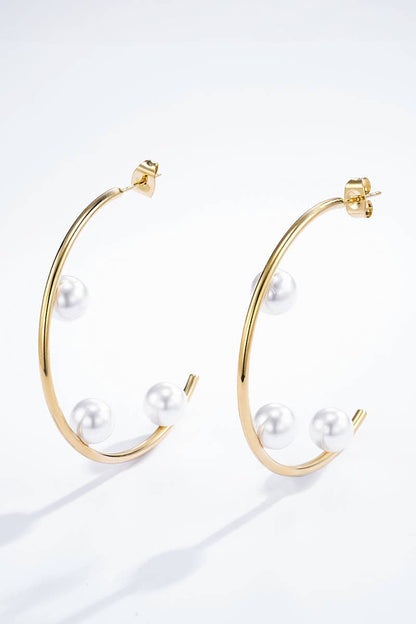 Boucles d'oreilles demi créoles en acier avec perles 124YC39