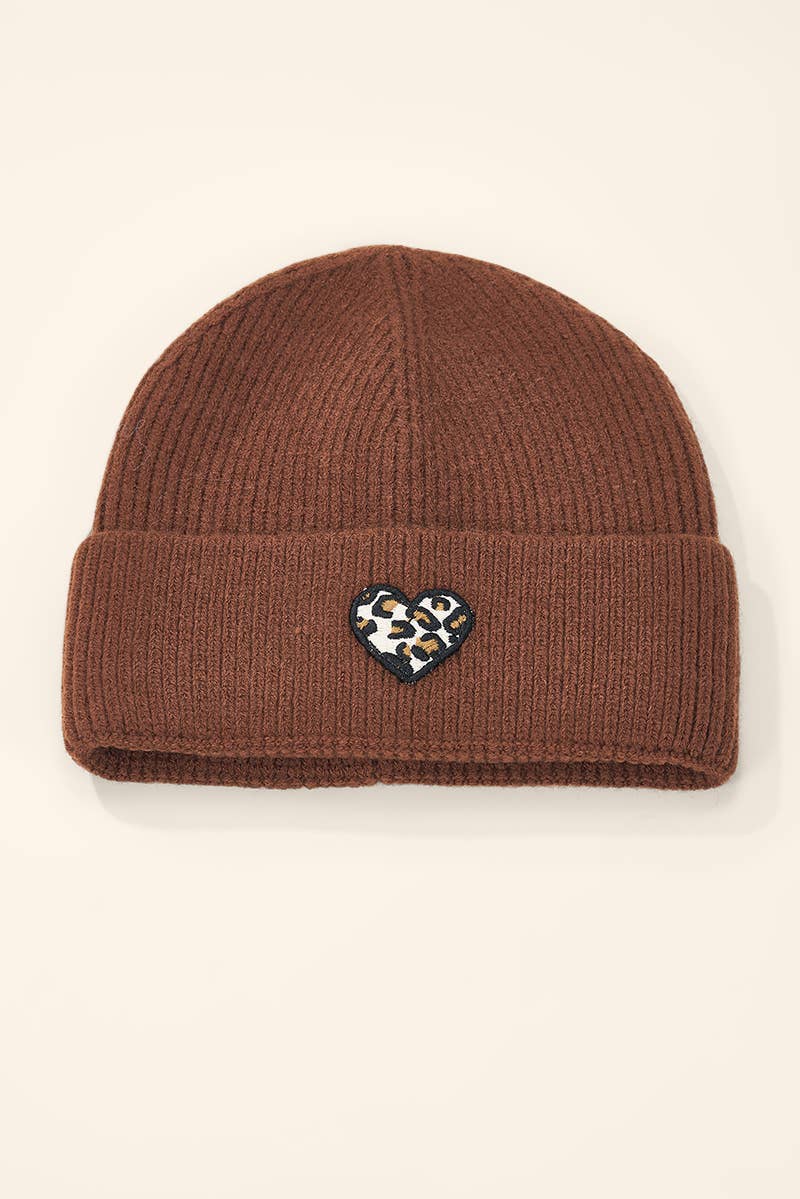 Bonnet à revers écusson cœur léopard MJ306SD