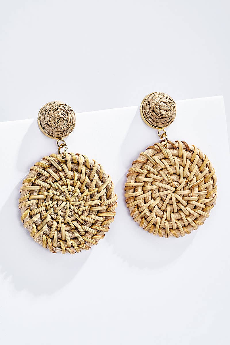 Straw earrings with steel stud 124NN09
