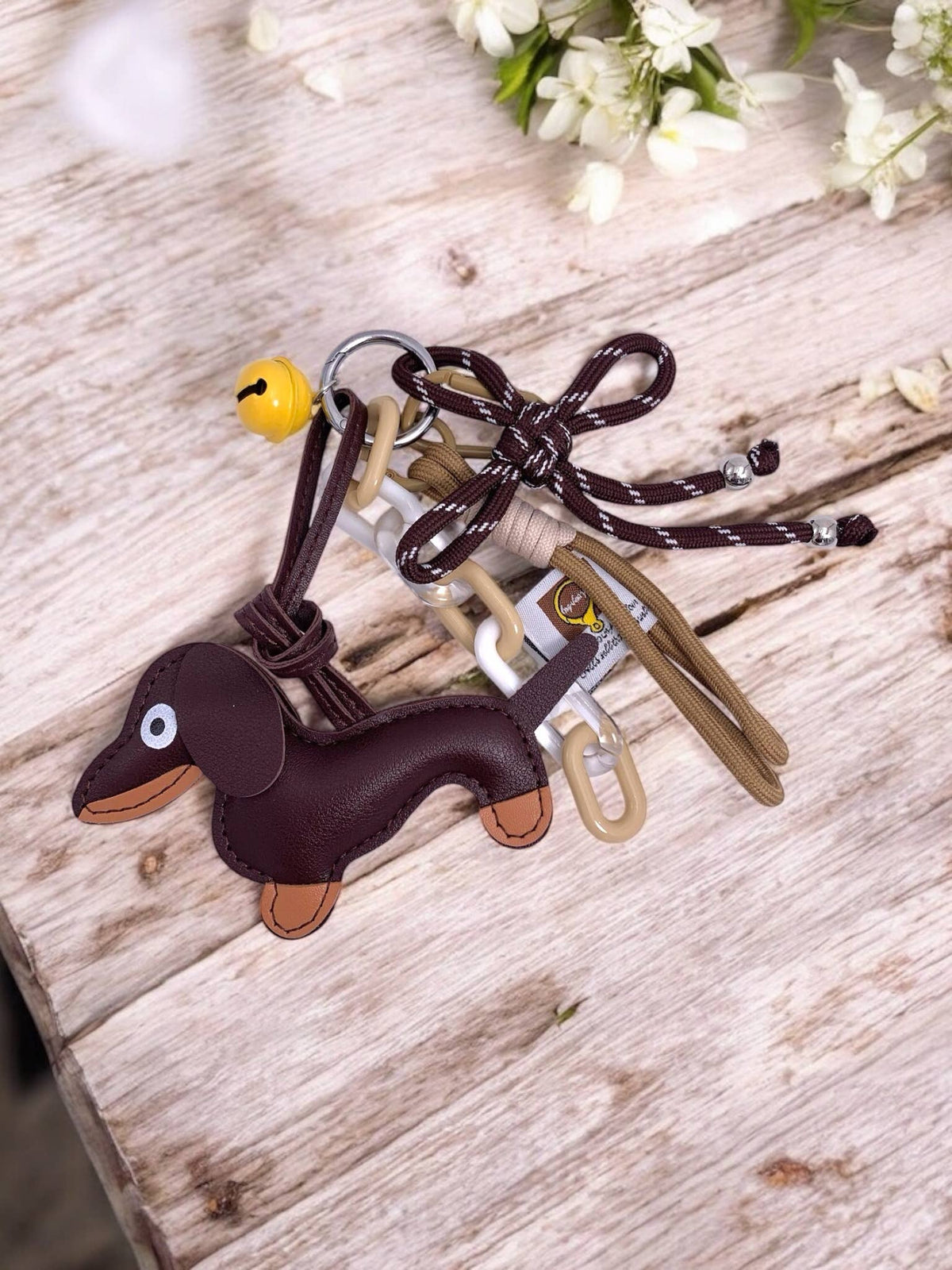 Dog and bell bag charm and keychain PC16