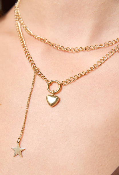 Collier double avec étoile et cœur 224AQ37