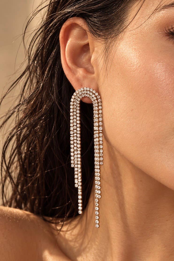 Boucles d’oreilles cascade de zircons en acier 124AQ798
