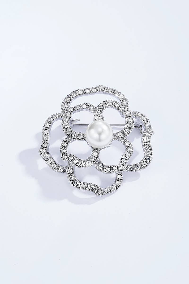 Broche en forme de fleur avec strass BHY01