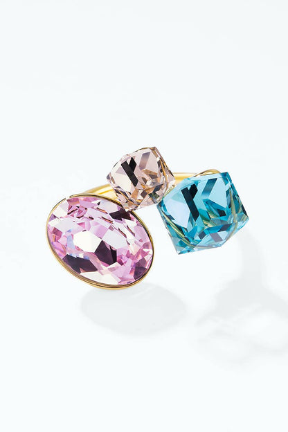Stainless steel trio colored crystal ring 424AQ371