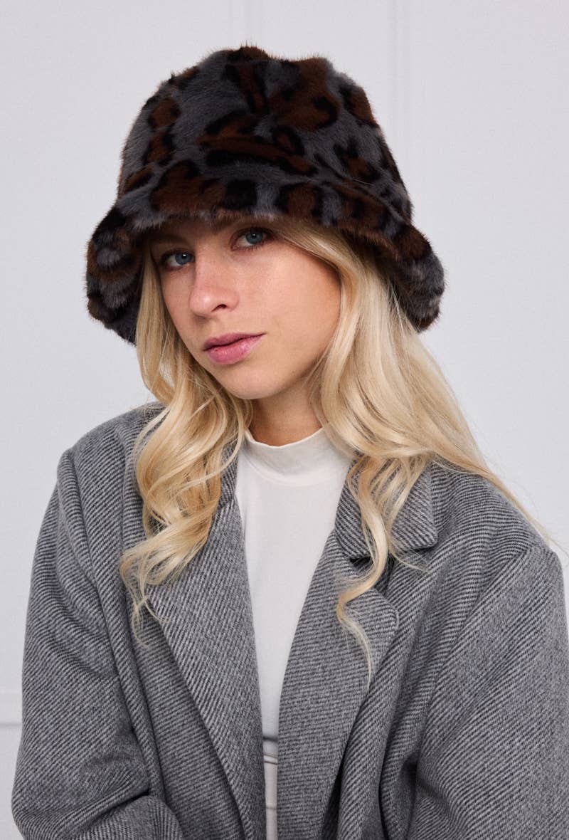 Faux leopard fur bucket hat MJ213SD