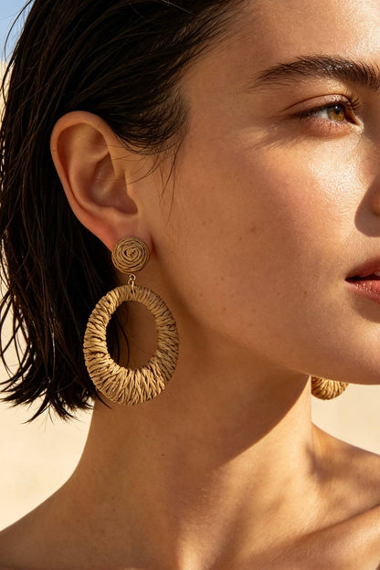 Boucles d'oreilles en paille avec puce acier 124NN06