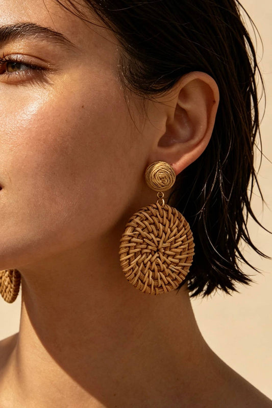 Boucles d'oreilles en paille avec puce acier 124NN09