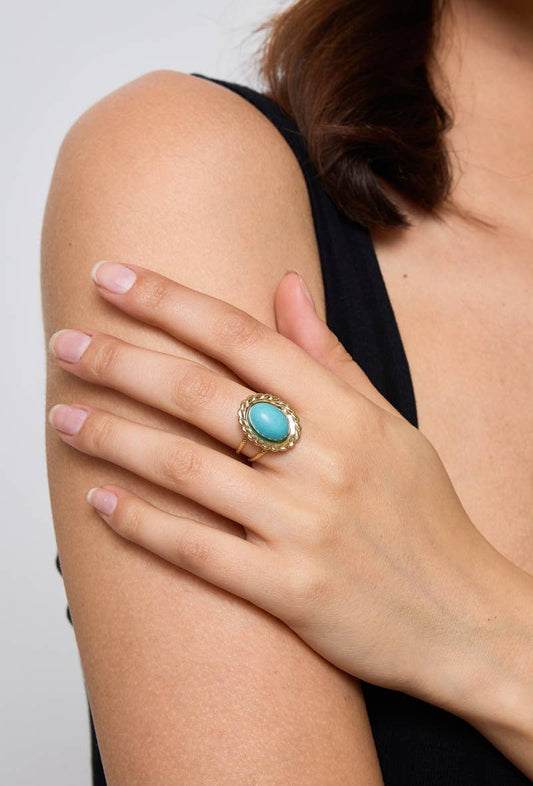 Bague avec pierre coloré en acier inoxydable 424RX92