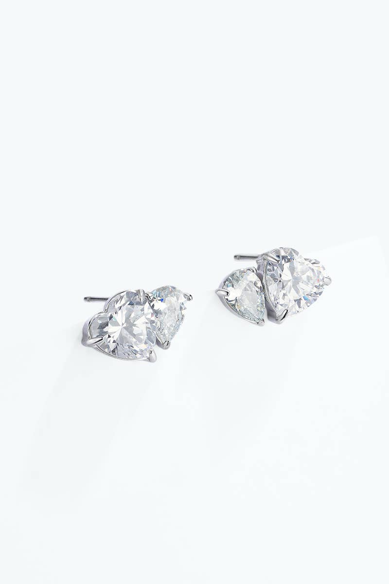 Boucles d’oreilles cœur et zircon poire en acier 124AQ837
