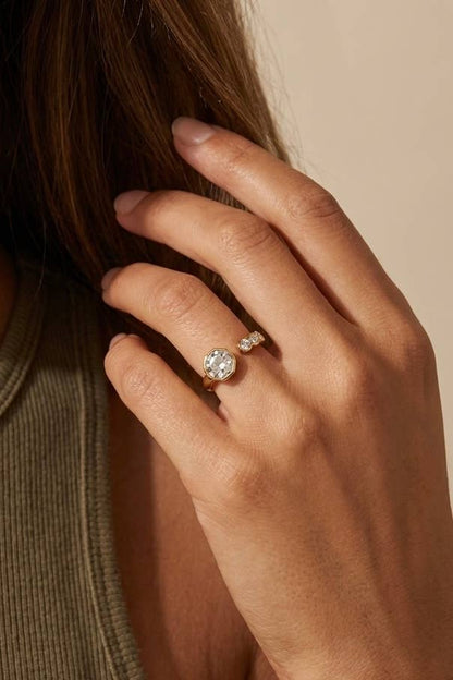 Bague géométrique zircon en acier inoxydable 424AQ385
