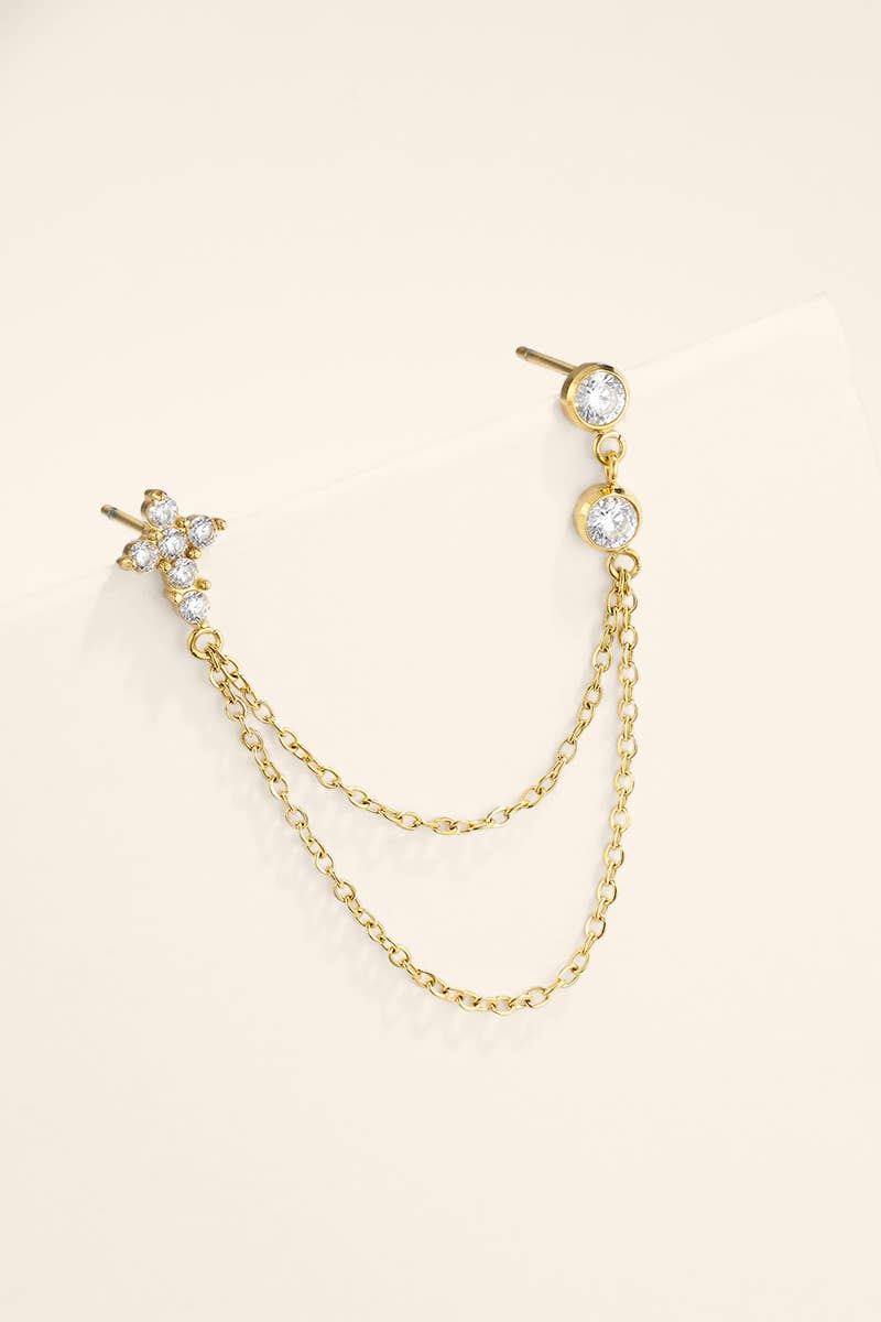 Mono-boucle double piercing croix en acier 124AQ807