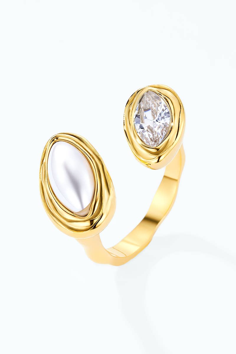 Bague Toi & Moi perle en acier inoxydable 424AQ505