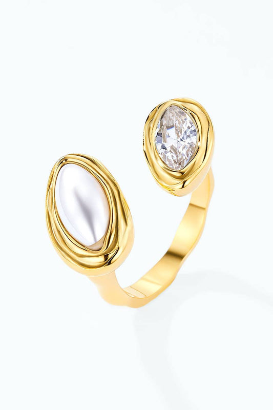 Bague Toi & Moi perle en acier inoxydable 424AQ505