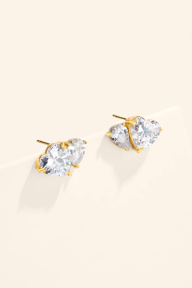 Boucles d’oreilles cœur et zircon poire en acier 124AQ837