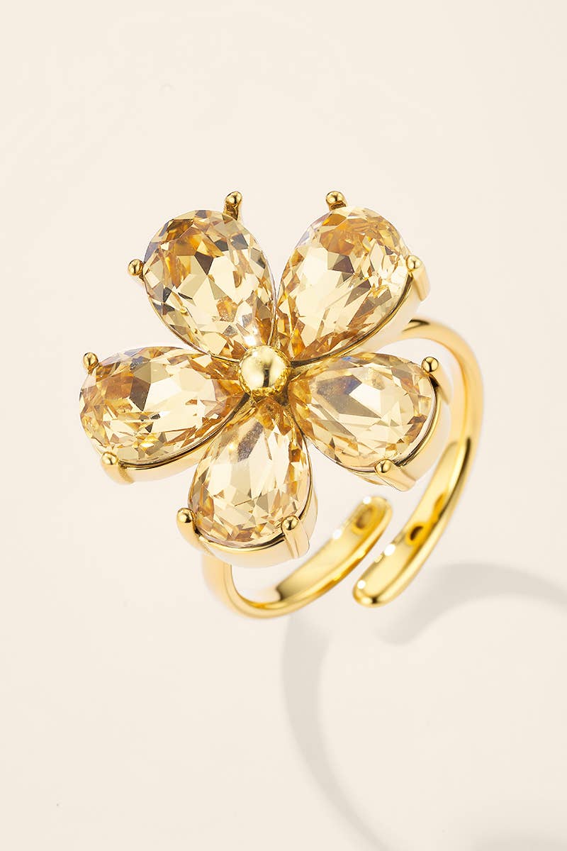 Gold-tone stainless steel flower ring with zircons 424AQ386
