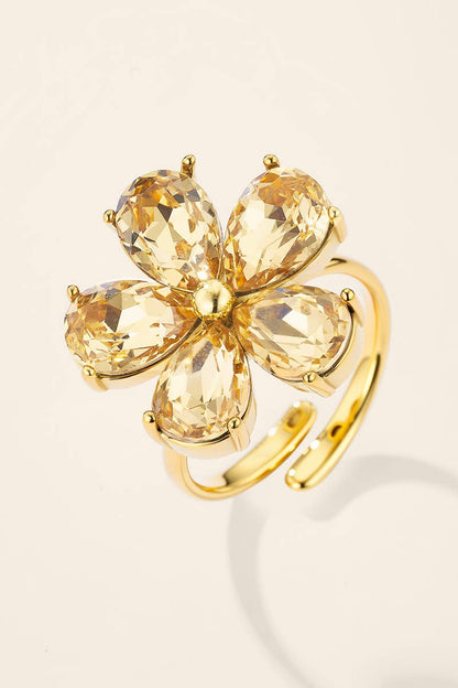Gold-tone stainless steel flower ring with zircons 424AQ386