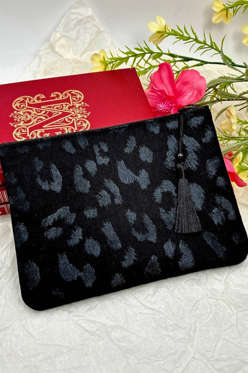 Leopard print cotton makeup bag with glitter CY105DM