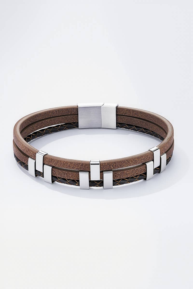 Bracelet en cuir et en acier inoxydable 324OP95