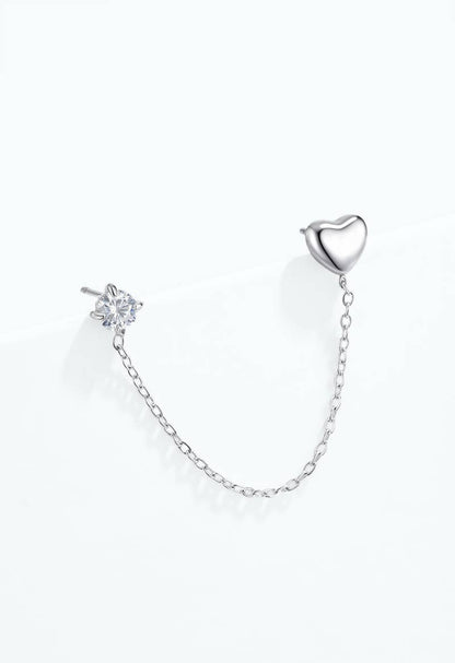 Single heart and zircon double-piercing earring in steel 124AQ808