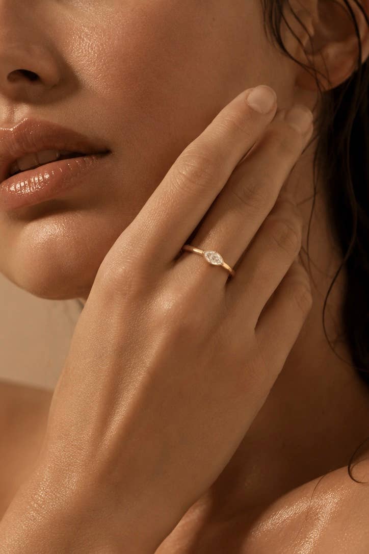 Stainless steel marquise solitaire ring 424AQ342