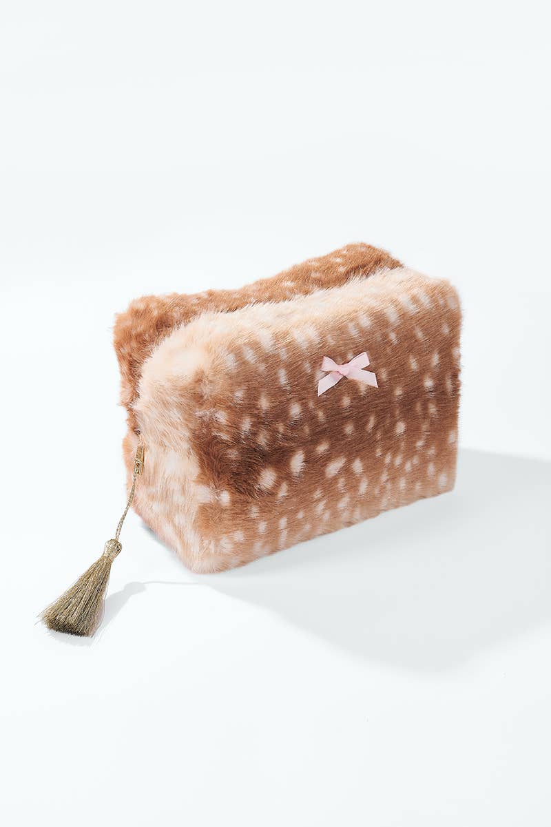 Trousse en fausse fourrure motif biche 17x11x10cm CY50