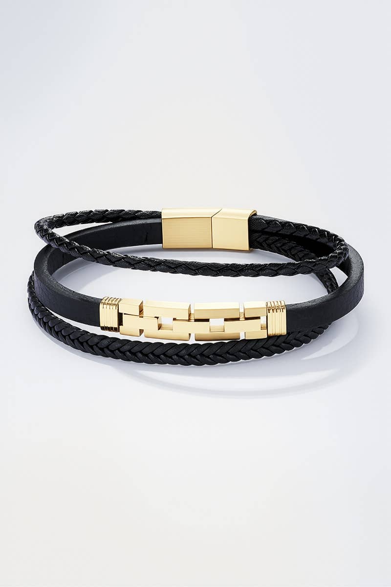Leather and stainless steel bracelet 324OP93