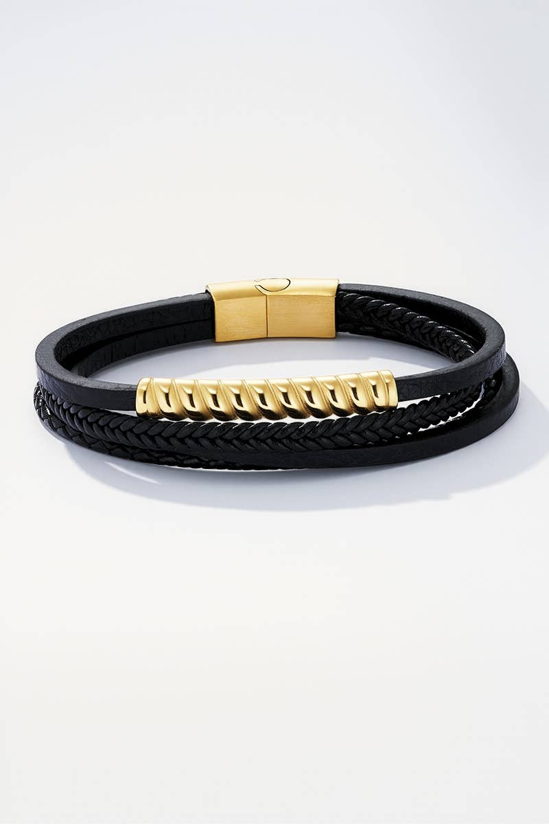 Leather and stainless steel bracelet 324OP86