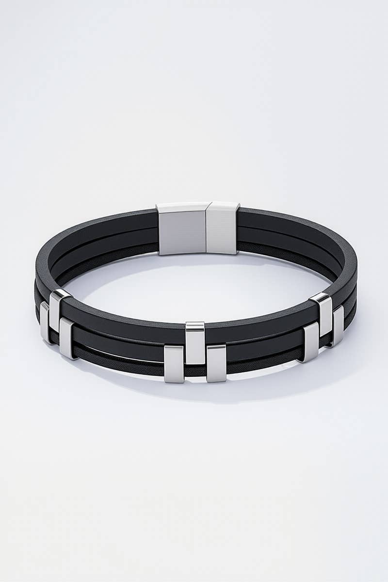 Bracelet en cuir et en acier inoxydable 324OP95