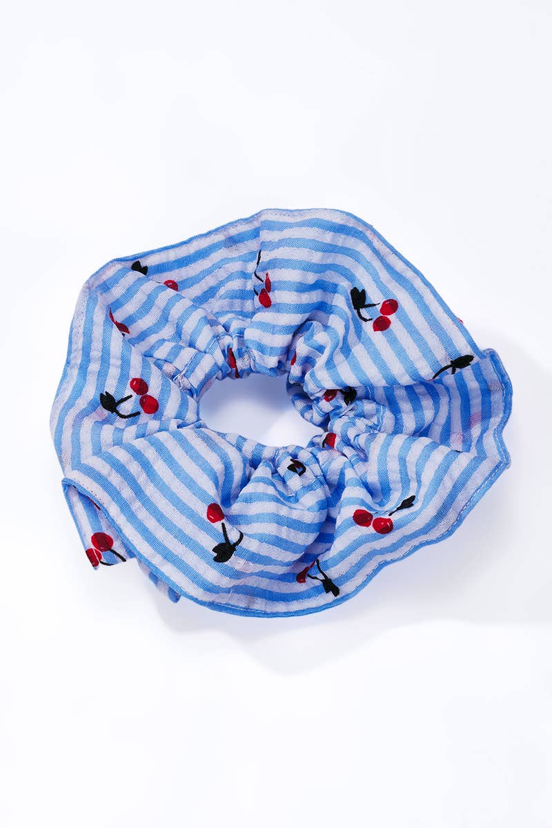 Cherry print striped scrunchie 12cm FQ208XQ