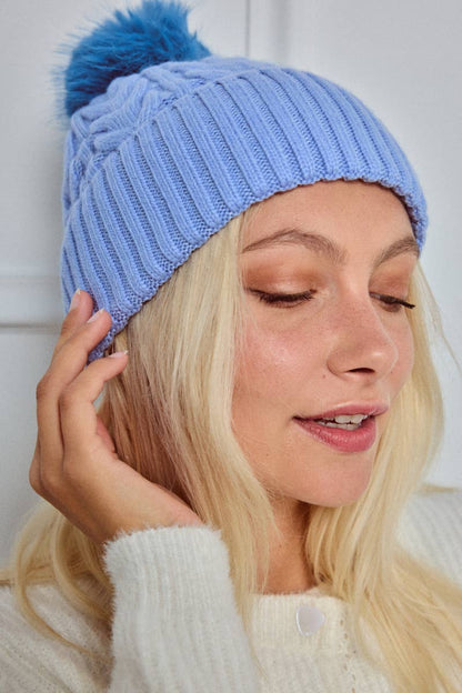 Cable-knit wool beanie with pom-pom MJ204SD