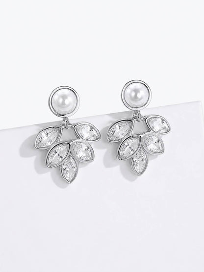 Boucles d’oreilles perle et feuillage en zircons 124AQ334