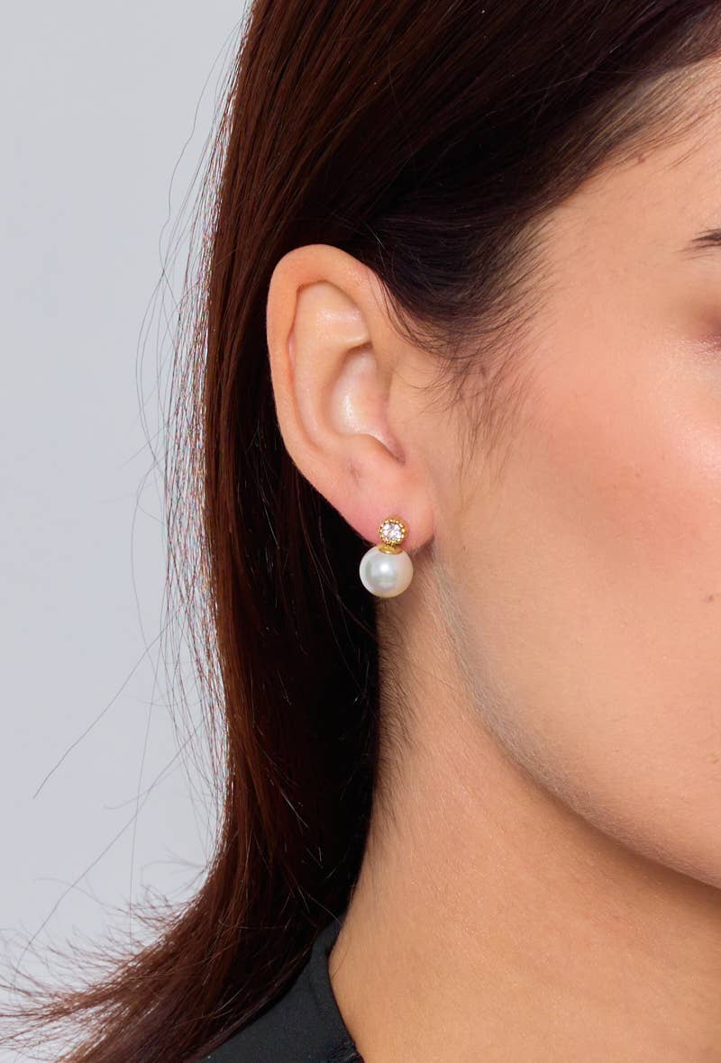 Boucles d'oreilles puces strasse et perle 124AQ139