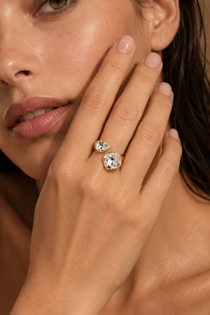 Bague Toi & Moi à zircons en acier inoxydable 424AQ517