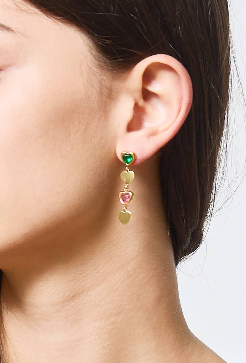 Boucles d'oreilles pendantes coeurs colorées 124AQ214