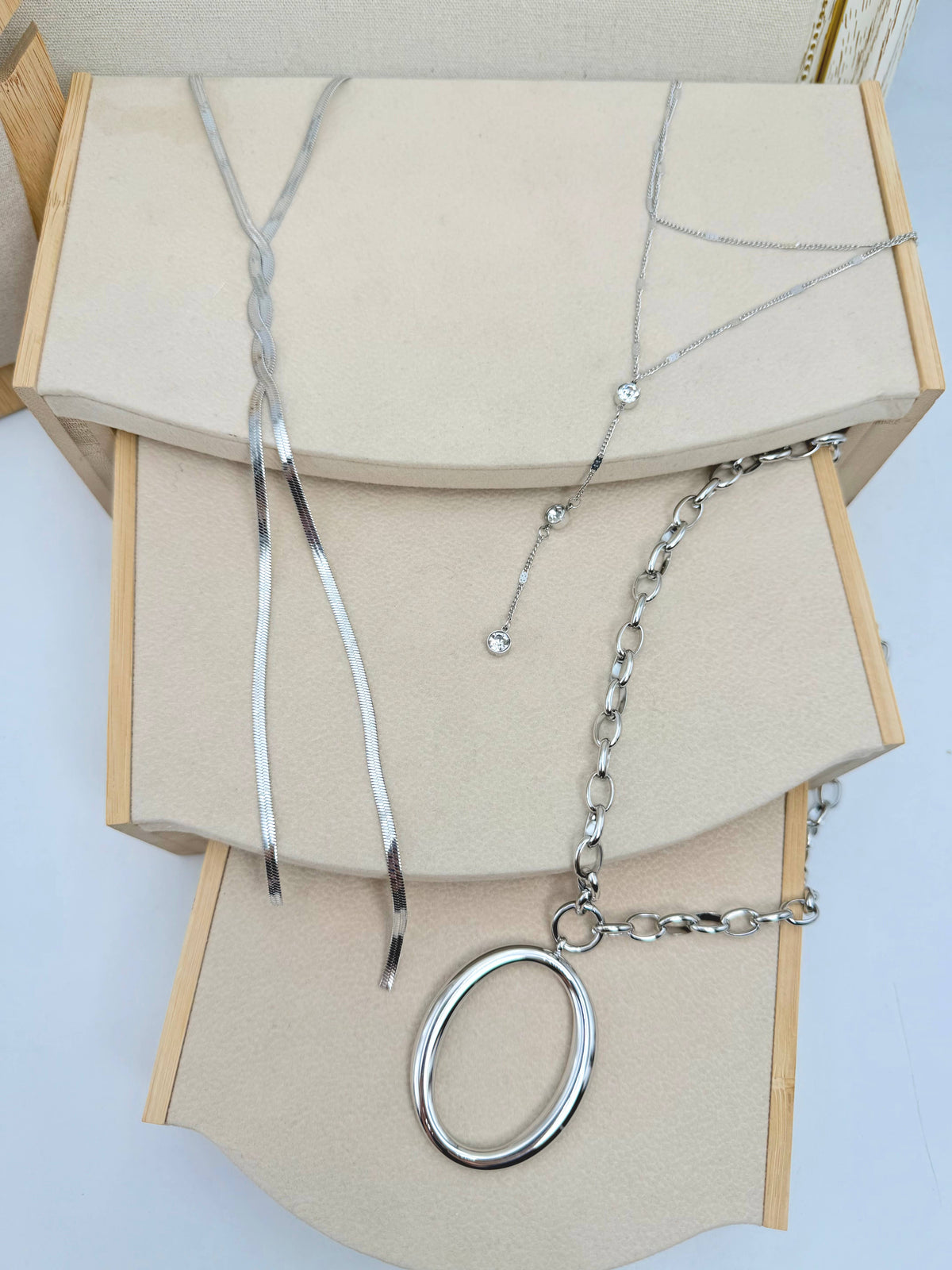 Set of 10 stainless steel necklaces without display stand SET336