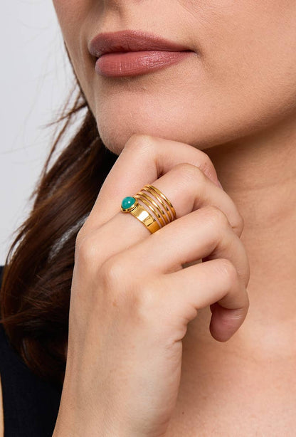 Bague avec pierre coloré en acier inoxydable 424RX108